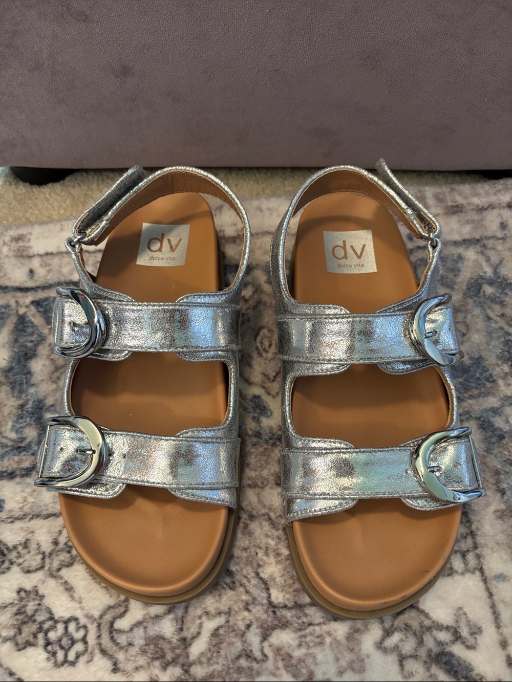 DV by Dolce Vita Metallic Silver Buckle Sandals